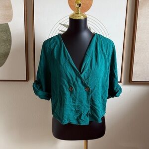 Blue Rain Deep Teal Double-Breasted Blouse